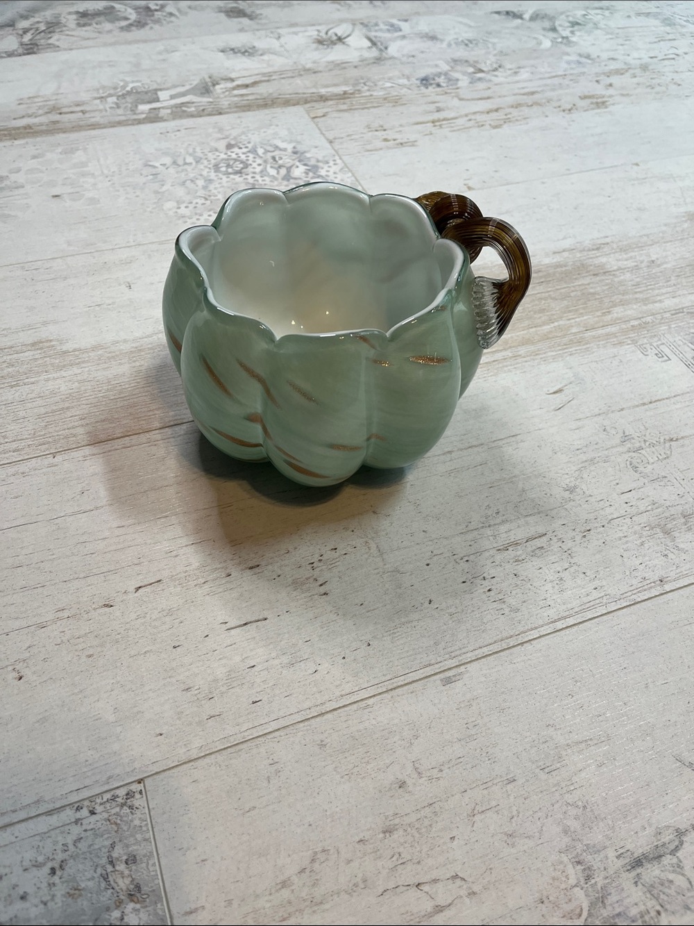 Gold and Seafoam Green Pumpkin Bowl Blown Glass